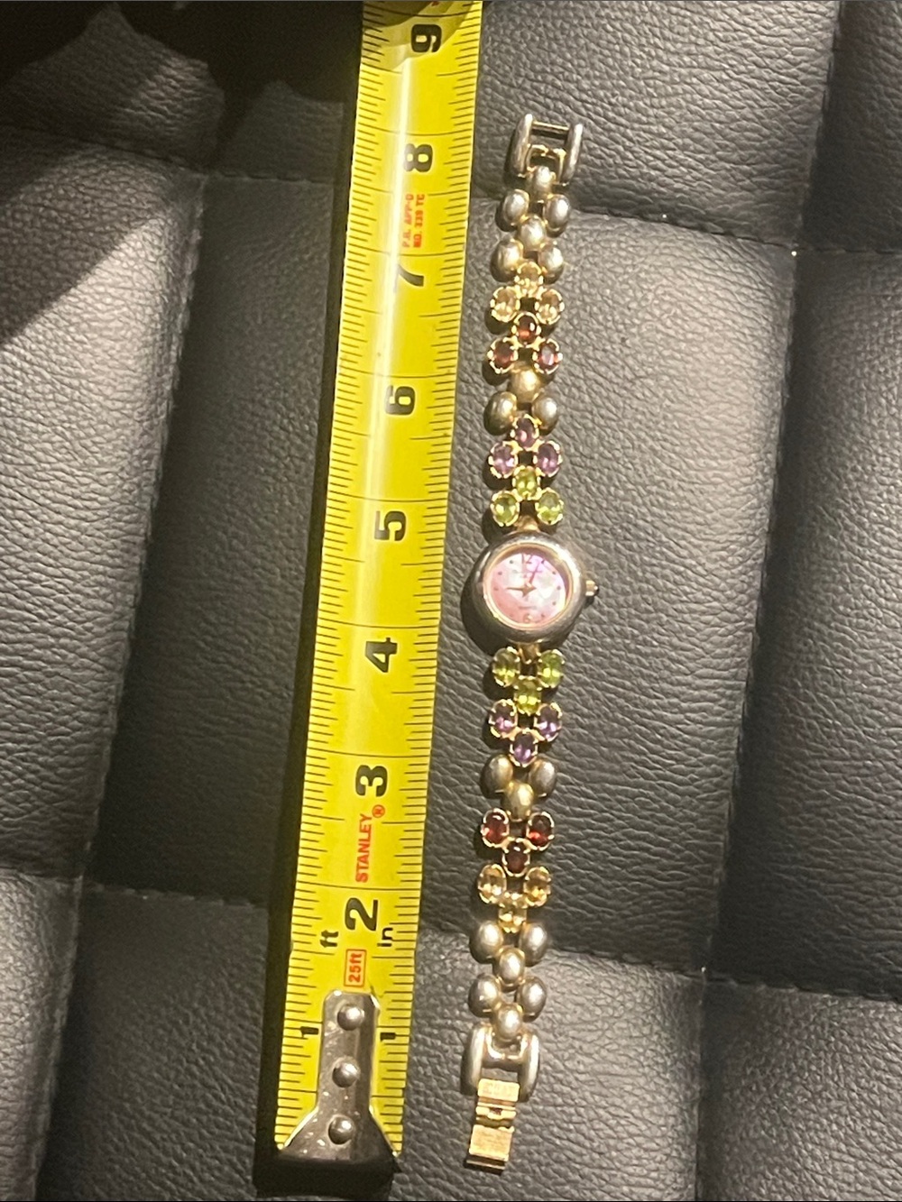 Vintage Marcel Drucker Pink Dial Multicolor gemstone Bracelet Watch - Picture 6 of 9